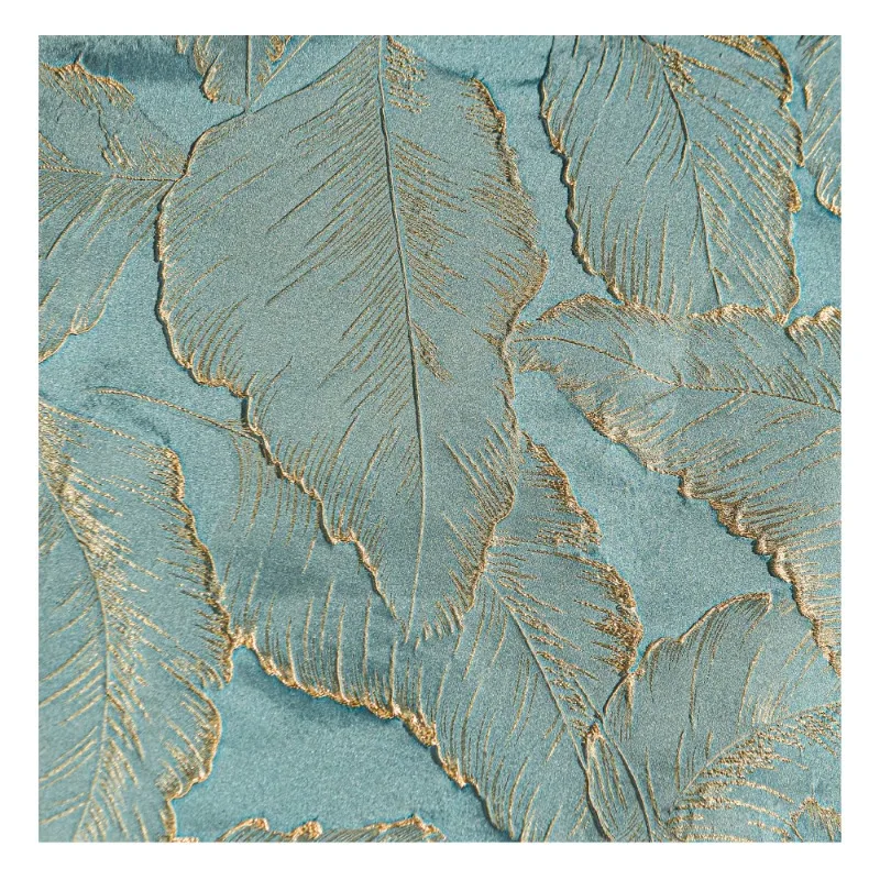 Leaf Blue Gold Jacquard Relief Curtain Fabric French High End Vintage Trójwymiarowa tekstura Designerska tkanina