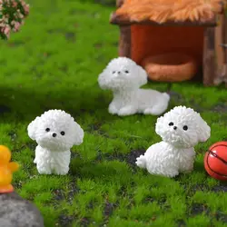 Waterproof Cute White Dog Statue Creative Realistic Handmade Resin Dog Statue Cartoon Resin Cartoon Dog Ornaments Garden