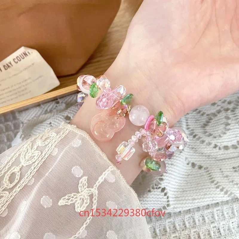 Mori Series New Naturally Pink Fox Crystal Bracelet Sweet Refreshing Charm Jewellery Fashion Fairy Handmade Exquisite Gift