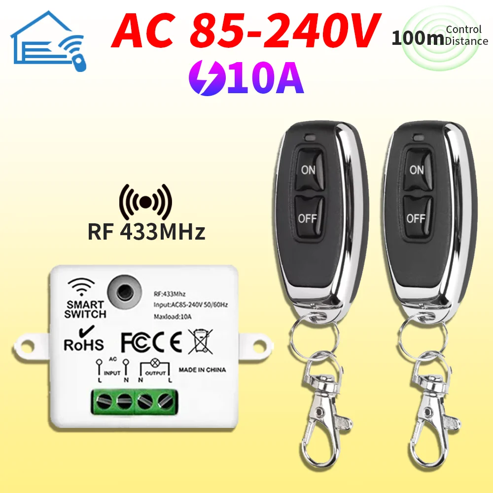 RF433 wireless remote control wall switch module 110V 220V 10A miniature magnetic control relay household lamp fan LED TV