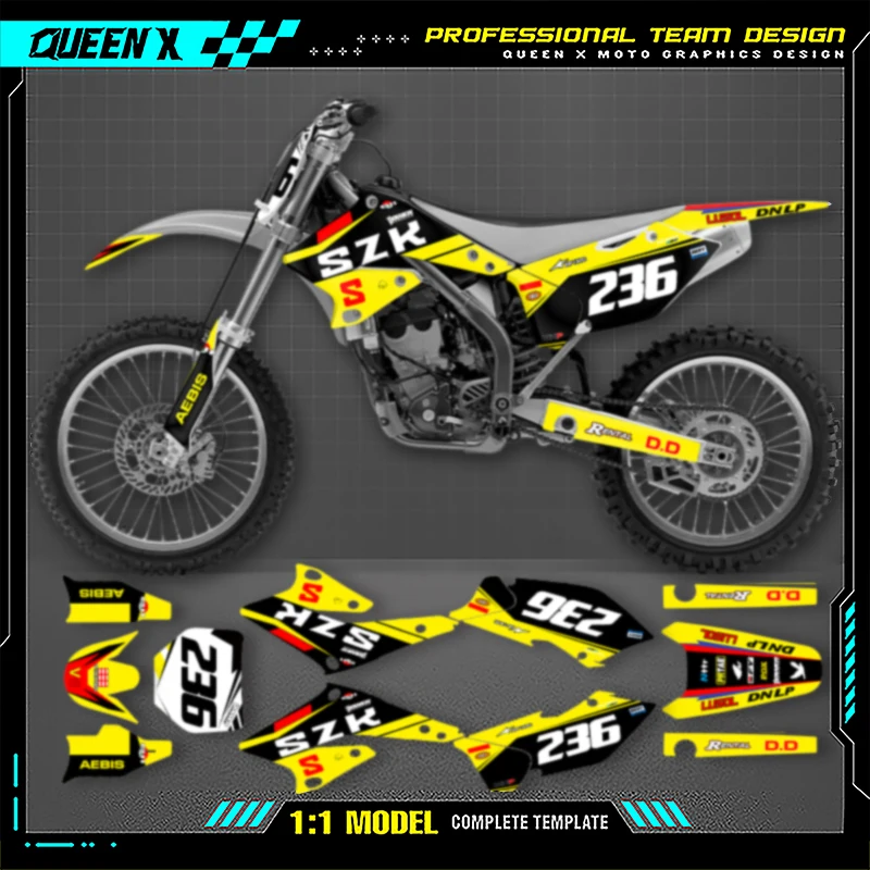 

QUEEN X MOTO Custom Team Motorcycle For SUZUKI RMZ250 2004 2005 2006 250cc RMZ 006 Graphics Background Decal Stickers Kit-6