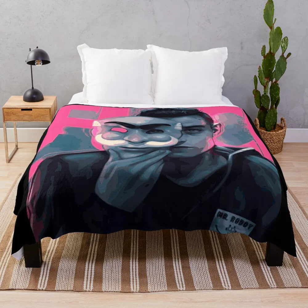 Mr. Robot and His Mask - Rami Malek Fanart Throw Blanket valentine gift ideas for babies Flannel Fashion Sofas Blankets