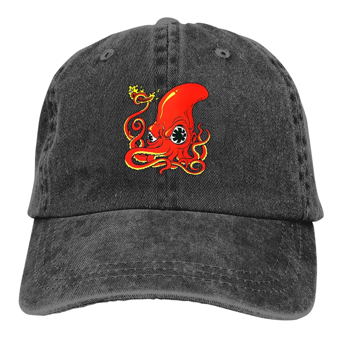 

Washed Men's Baseball Cap Red Hot Octopus Trucker Snapback Caps Dad Hat Octopus Golf Hats