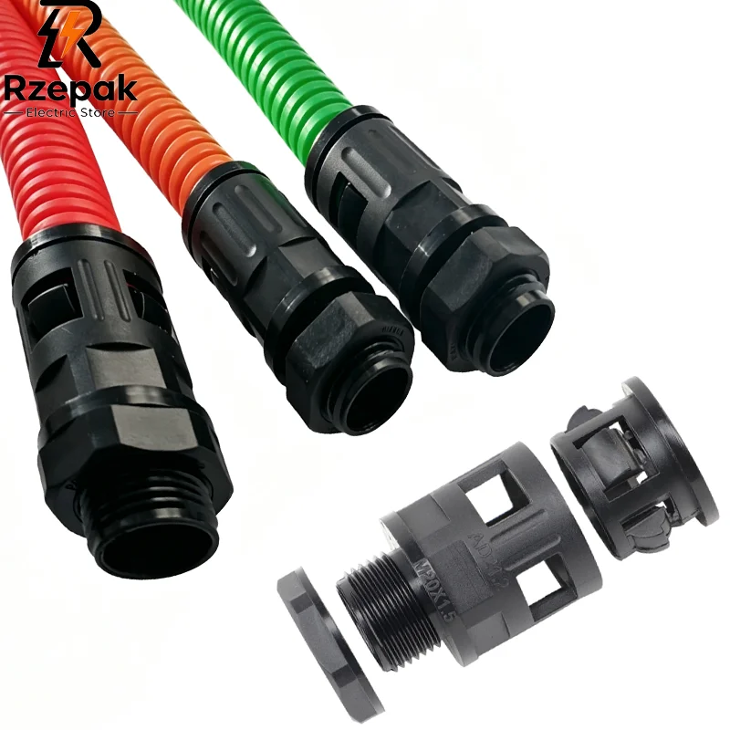 Nylon Corrugated Tube Connectors, AD13‑34.5 Plastic Conduit Gland Pipe Joint End Fittings for Flexible Plastic Corrugated Hose