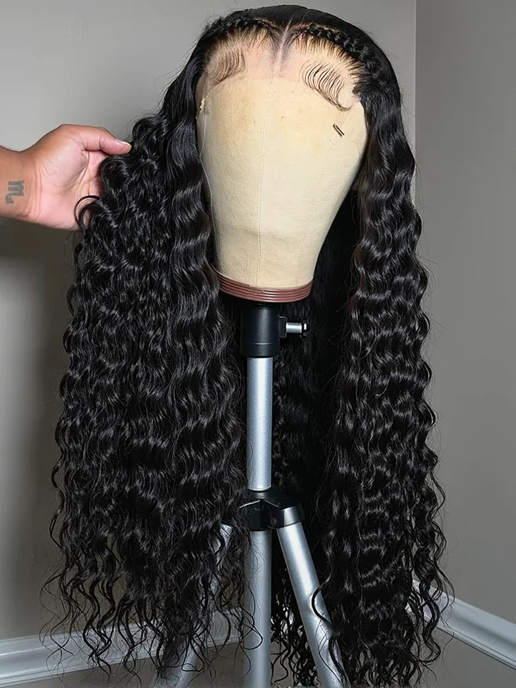 

Кудрявый парик Черный 13x4 HD Свободный глубокий волнистый фронтальный парик Бесклеевой синтетический термостойкий предварительно выщипанный готовый к ношению косплей для женщин