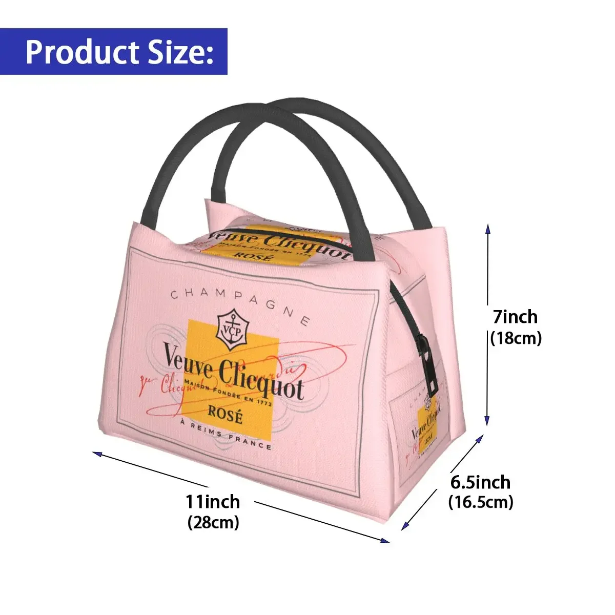 Custom V-Veuvs C-Clicquots Lunch Bag Fashion Portable Zipper Lunch Box Picnic Cooler Bag Fashion Oxford Thermal Tote Handbags