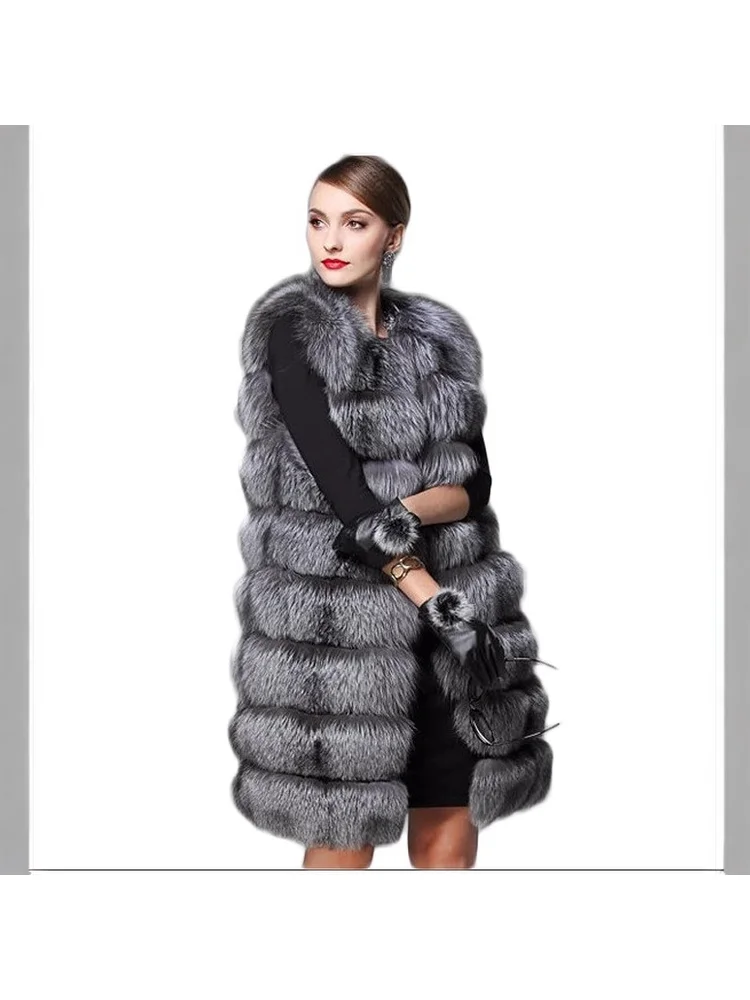 

Winter Sleeveless Faux Fur Elegant Gray Classic Fashion Charm Patchwork Gray Comfortable Exquisite Commuting Long Vest Jacket
