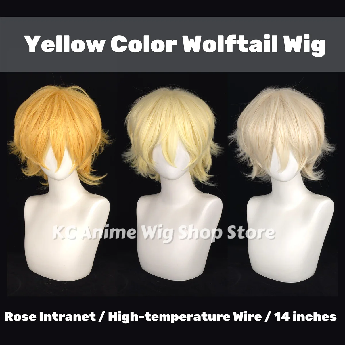 

Yellow color wolftail wig for short-haired cosplay or daily use. 14-inch (35 cm) rose inner net heat-resistant sending hair net.