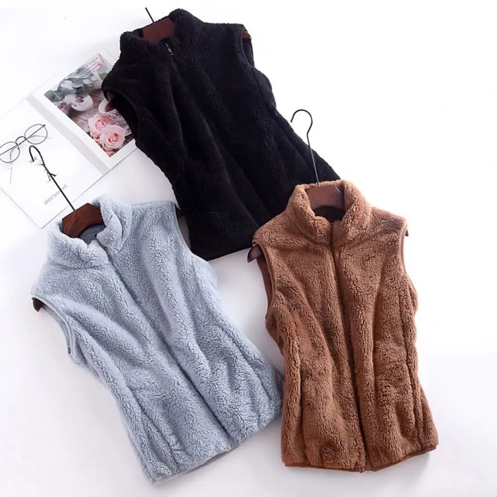 Women Waistcoat Cozy Winter Vest for Women High Collar Soft Plush Cold Resistant Stay Warm Outdoors Women Coat