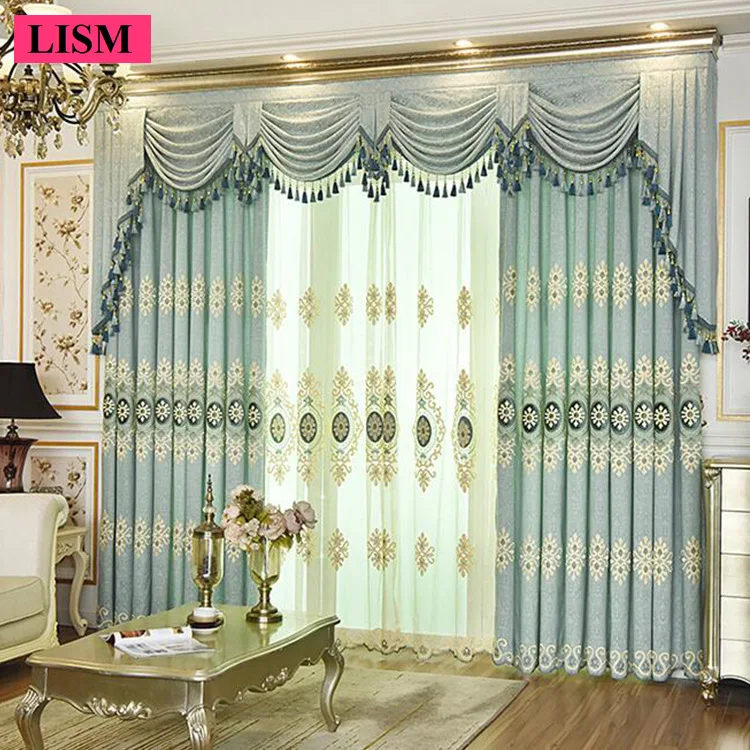 

European Luxury Jacquard Blackout Curtains for Living Room Bedroom Sunflower Embroidered Tulle Custom Window Elegant Valance New