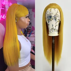 AIMEYA Yellow Hair Lace Wigs for Women Synthetic Lace Front Wig Straight Synthetic Cosplay Wig Heat Resistant Fiber Party Wigs