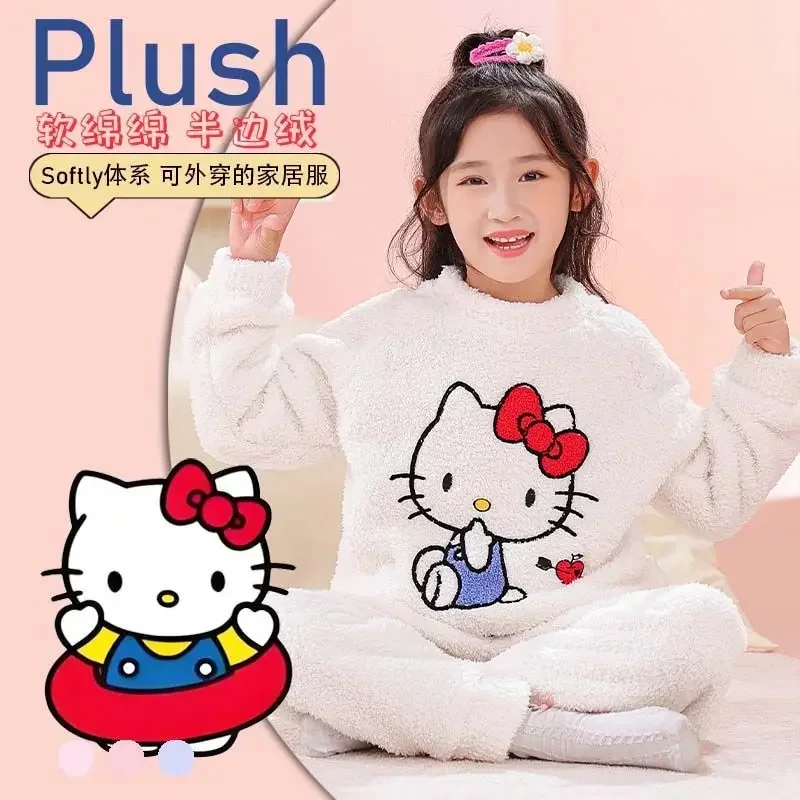 

Sweet Hello Kitty Kuromi Anime Kawaii Shirt Pants Pajamas Cute Cartoon Sanrio Ins Cinnamoroll Children Clothing Gifts for Kids