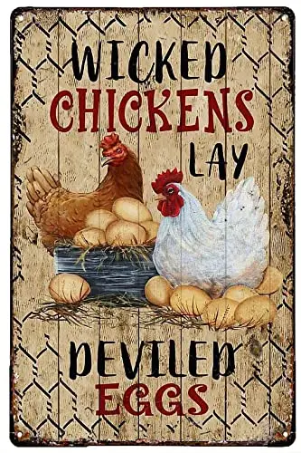 Metal Plate Tin Sign Wicked Chickens Lay Deviled Eggs Iron Poster Art Holiday Decoration Outdoor & Indoor Sign Wall Decorati