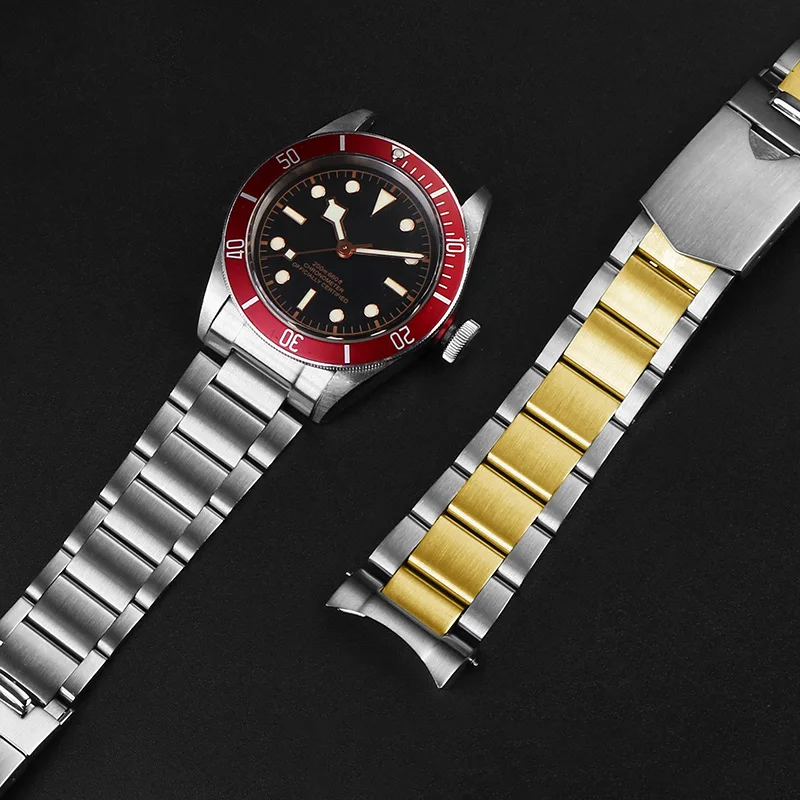 For Tudor Black Bay 79230 79730 Small red blue flower Heritage Watch Strap Wrist Bracelet  22mm Solid  Stainless Steel Watchband