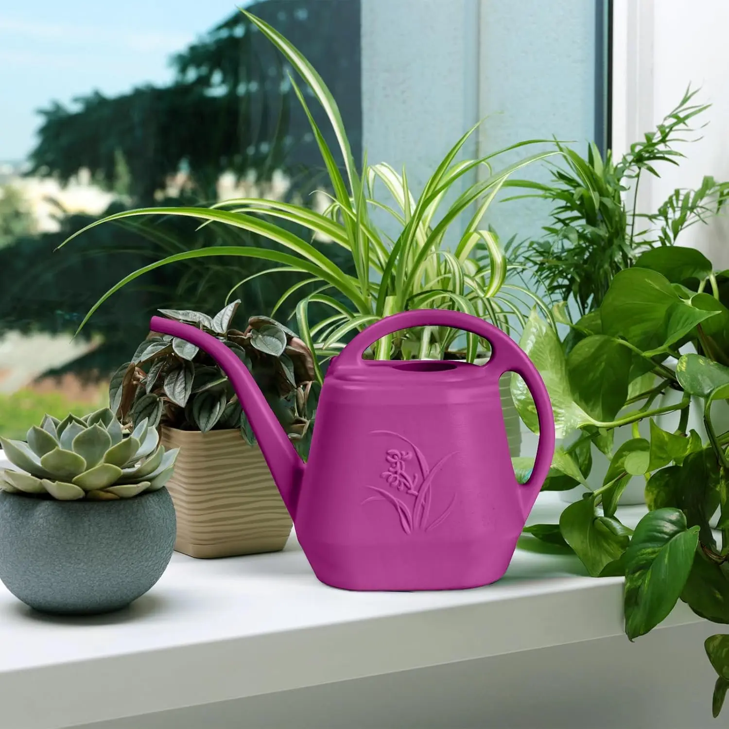 1/2 Gallon Watering Can with Long Spout for Indoor Plants and Garden Watering, Rose Red view 4