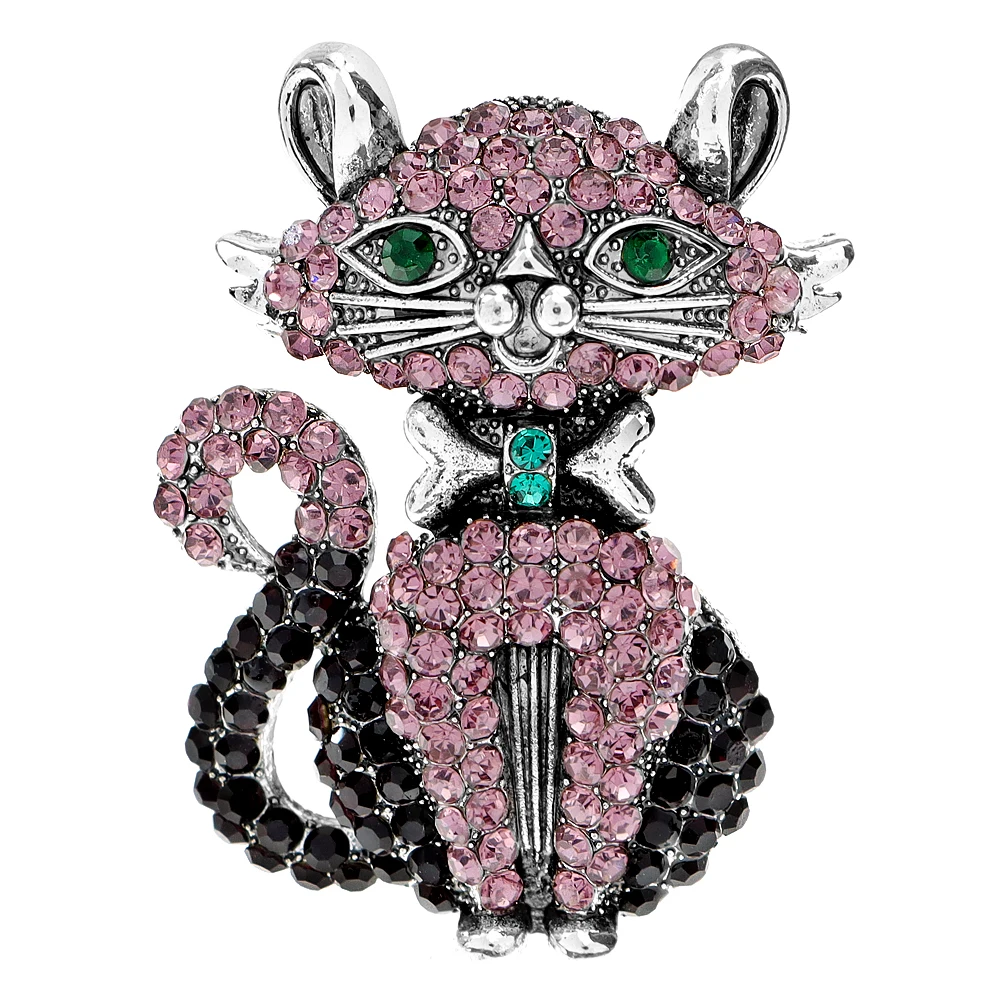 CINDY XIANG Rhinestone Sitting Cat Brooches For Women Cute Animal Pin 2 Colors Available Large Size Ornament High Quality New