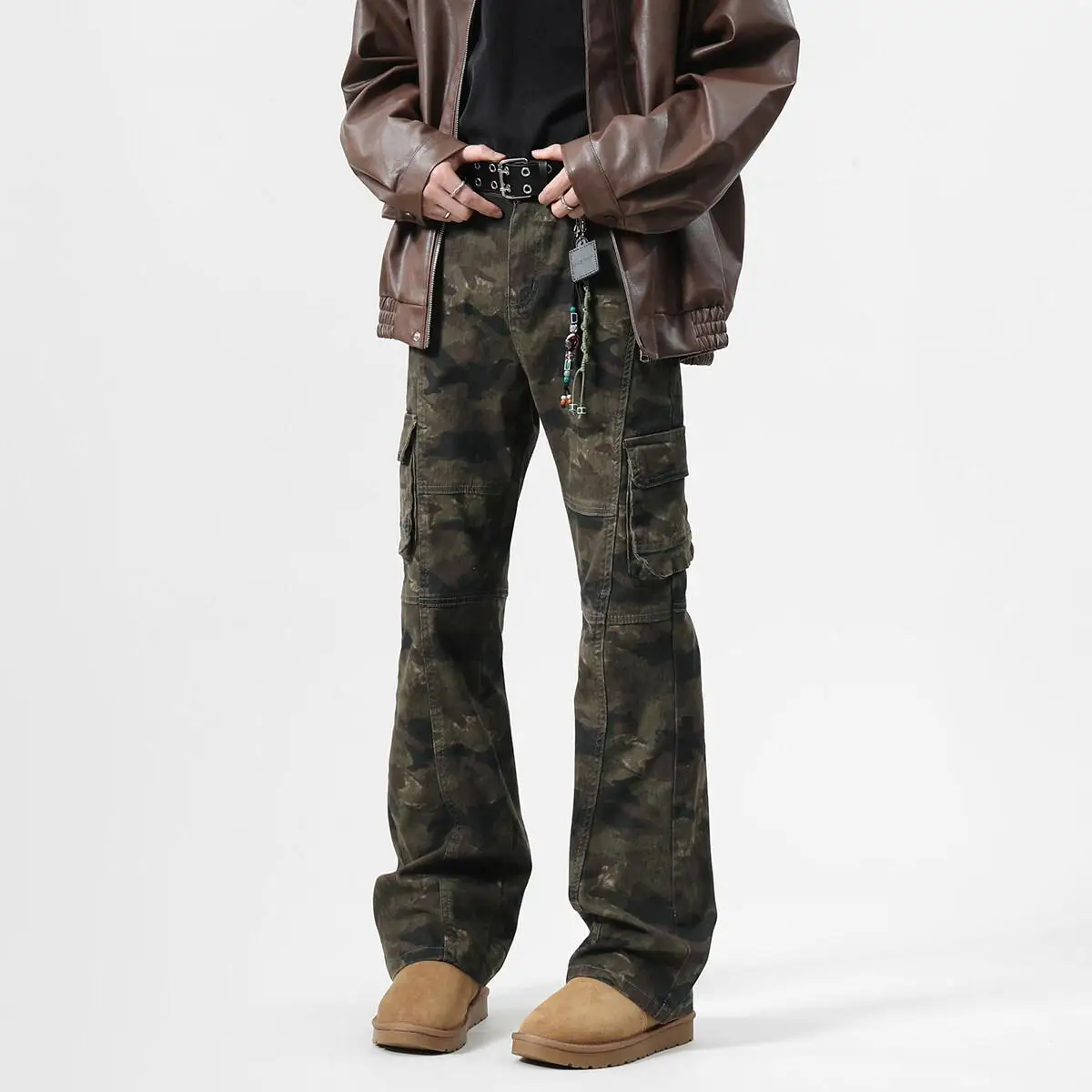 

Мужские рабочие брюки в американском ретро-стиле с камуфляжным принтом, весенне-осенние, модные, прямые, слегка расклешенные, повседневные, в стиле лесоруба