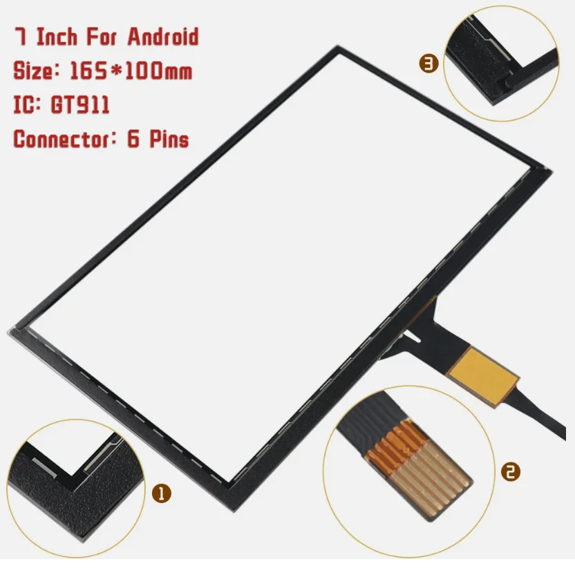 

7" 6 Pins QT-0155-FPC 165*100mm Touch Screen Glass Digitizer For VW Variety Car GPS Radio JR-005-GT911