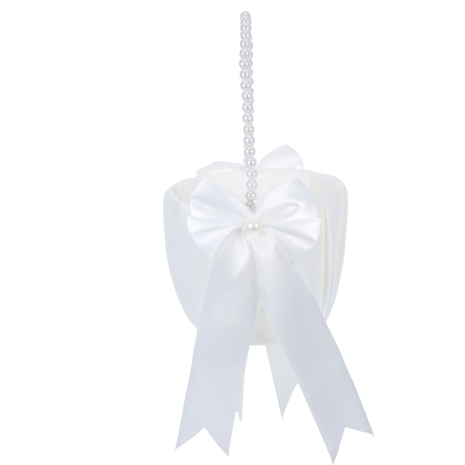 

Wedding Flower Organizer Pearl Handle Bow Design Lightweight Handheld Basket For Ceremony Banquet Home Decoration