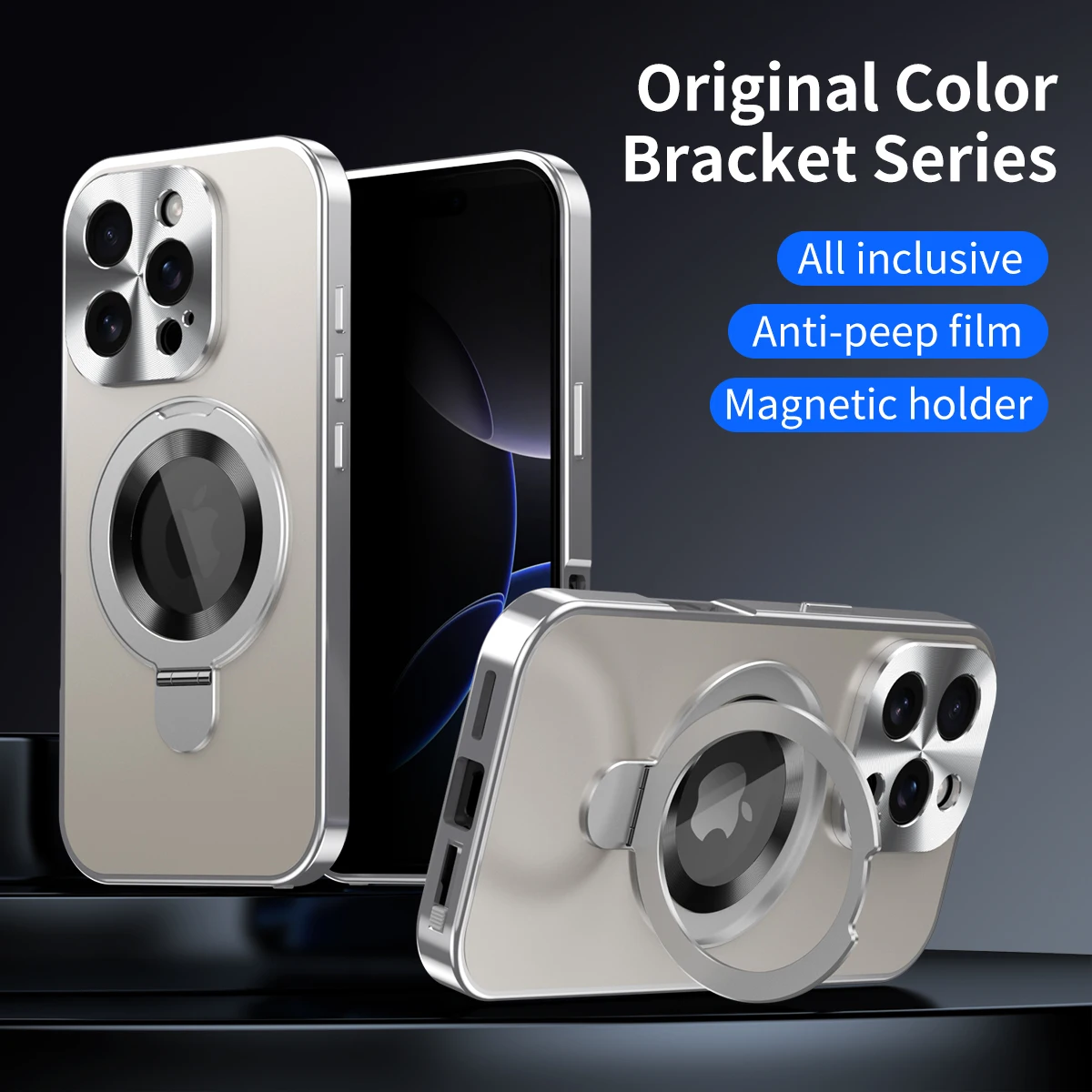 오리지널 컬러 백플레이트 폰 케이스, 아이폰 14 15 16 Pro Max 마그네틱 브래킷 메탈 프레임 올인클루시브 HD 고화질 커버