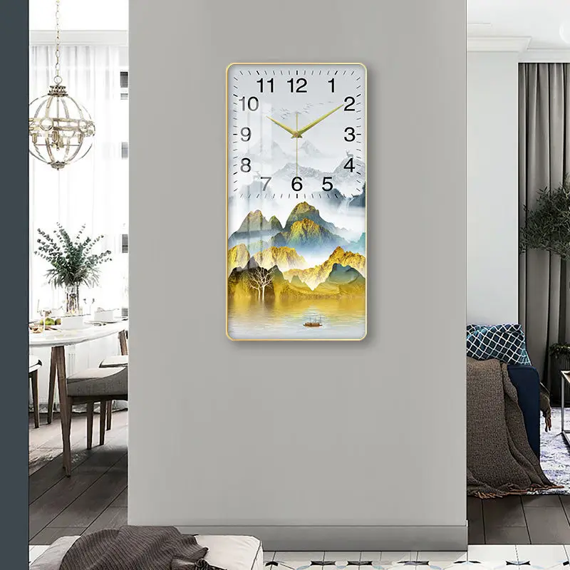 

Modern Chinese Decorative Painting Wall Clock Home Living Room High-end Art Printing Poster Mute Free Punch With Picture Frame