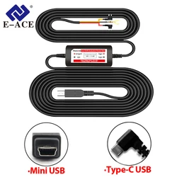 E-ACE 3.5 Meters Buck Line Mini USB Type-C Car Charger Wire Kit For Dash Cam Reaview Mirror 24H Parking Monitoring