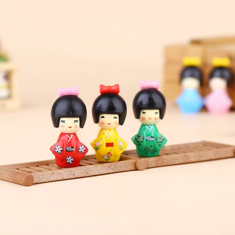 Kimono Dolls Miniature Girls Geisha Figurines Landscapemicro Ornaments Mini Girl Day Figurine Traditional Dolls for Girls