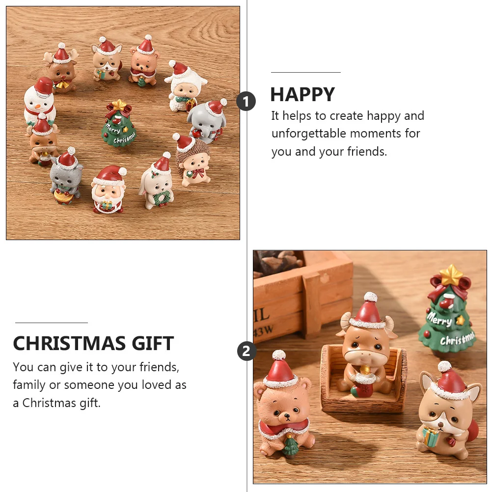 

4Pcs Resin Christmas Animal Decorations Cartoon Style Home Festival Decor for Living Room Shelf Office Desk Holiday Party