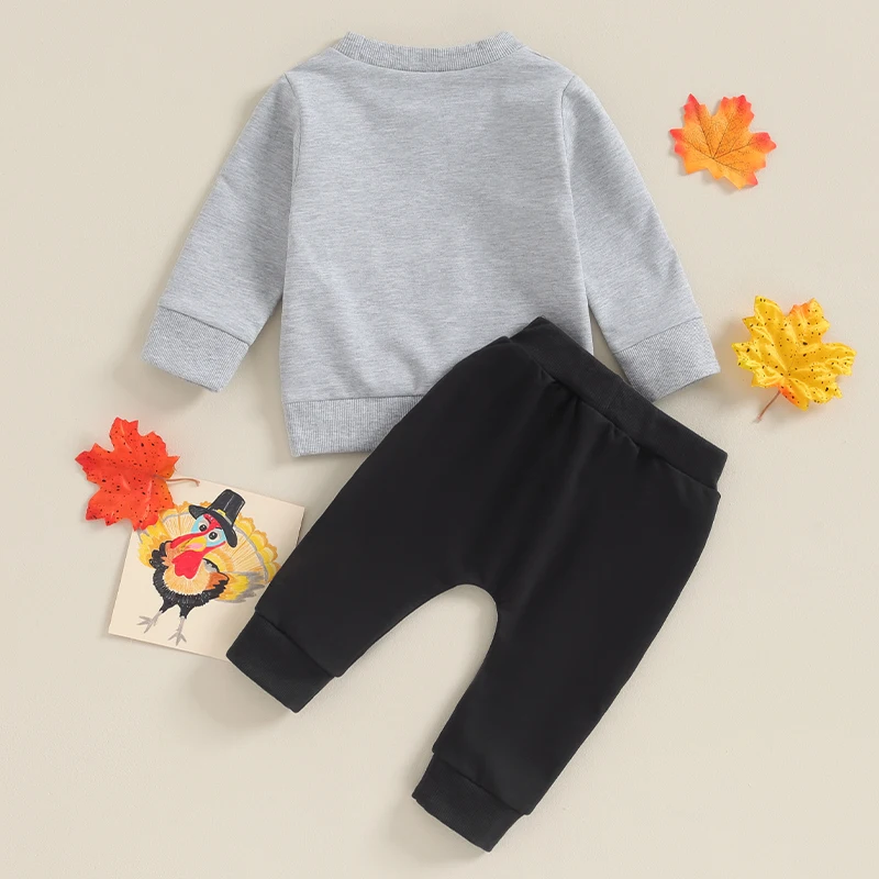 Baby Boys Thanksgiving Outfits Letter Print Hoodie and Turkey Print Jogger Pants 2-Piece Clothing Set for Fall