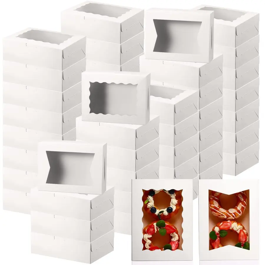 

100 шт. коробок для выпечки 8 дюймов (20x15x6 см) с окном в 2 стилях для печенья, кондитерских изделий, шоколада, клубники, кексов