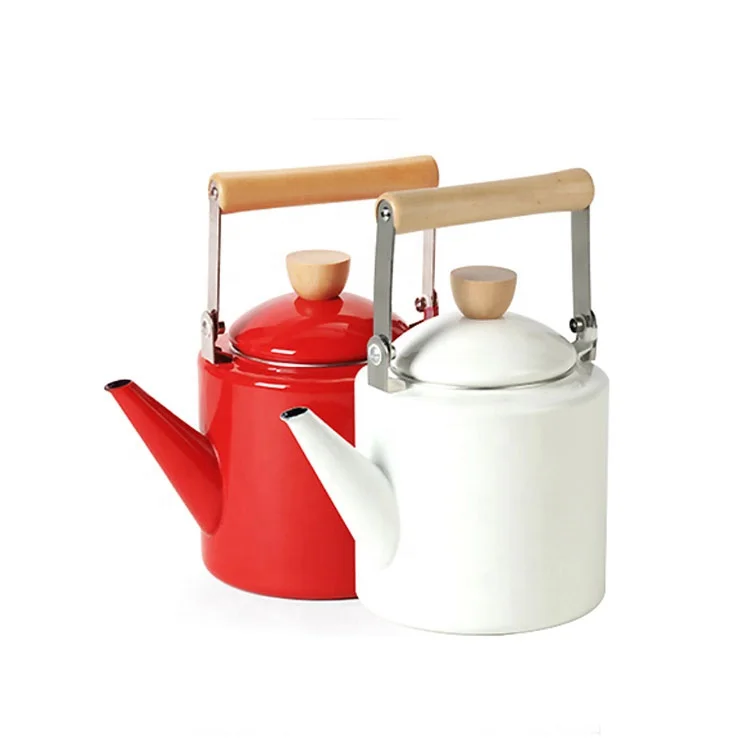 

Ready Stock Enamel Water Milk Kettle Teapot Coffee Pot With Wooden Handle 2L