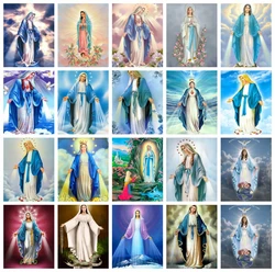 AZQSD Diamond Painting Virgin Mary Cross Stitch Embroidery Religious Icon Mosaic Diy Full Round Drill 30x40cm Rhinestones Gift