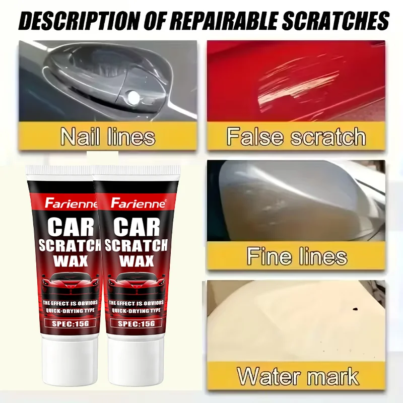 Farienne Car Scratch Wax Paint Scuff Remover Polish Compound For Body Door Bumper Surface Marks Restore Shine 15G