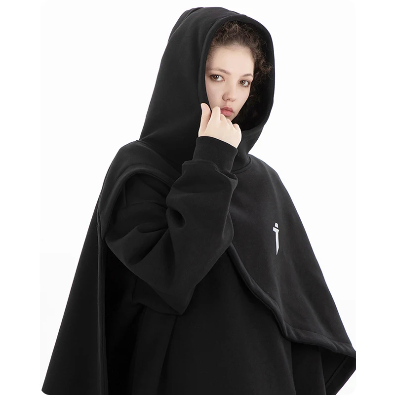 Unisex Functional High Neck Cloak Hooded Sweater Two Piece Hoodie Men\'s Clothing Harajuku Sweatshirt High Street Streetwear Top