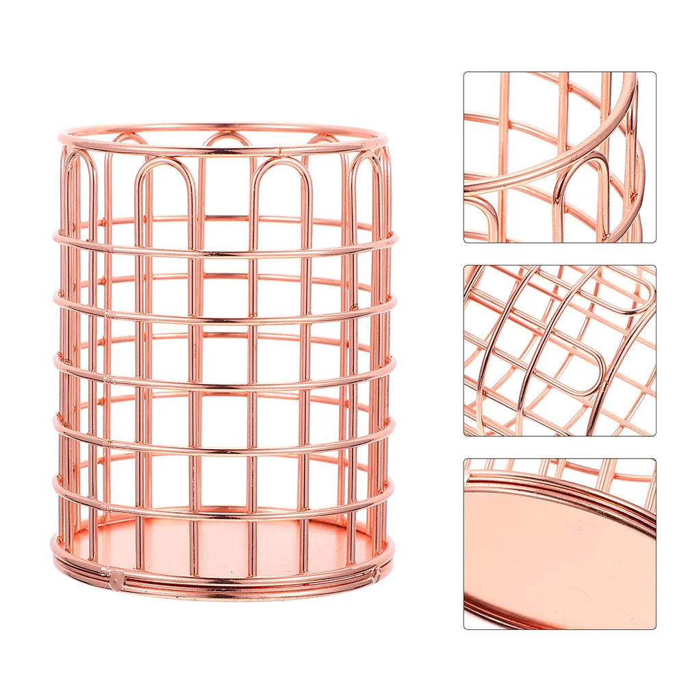 

Makeup Brush Storage Container Pencil Organizer for Desk Desktop Rose Gold Metal Iron Holder