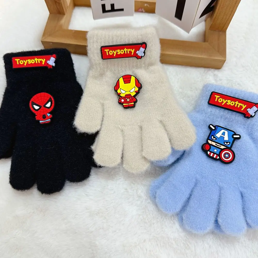 

Winter Baby Iron Man Gloves Kids Fleece Lined Warm Five Finger Gloves Windproof Cold Proof and Warm Spider Man Gloves Marvel