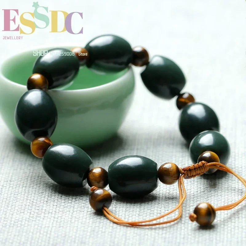 Natural Hetian Qingyu Lu Tong  Jewelry Fine  Lucky Exorcise Evil Spirits Auspicious Jade Bracelet