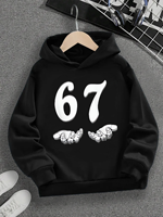 Spring And Autumn Single Casual Fashion Christmas #67 Boys Black Hoodie, Six Seven, Hand Support 67 Cartoon Print Pattern