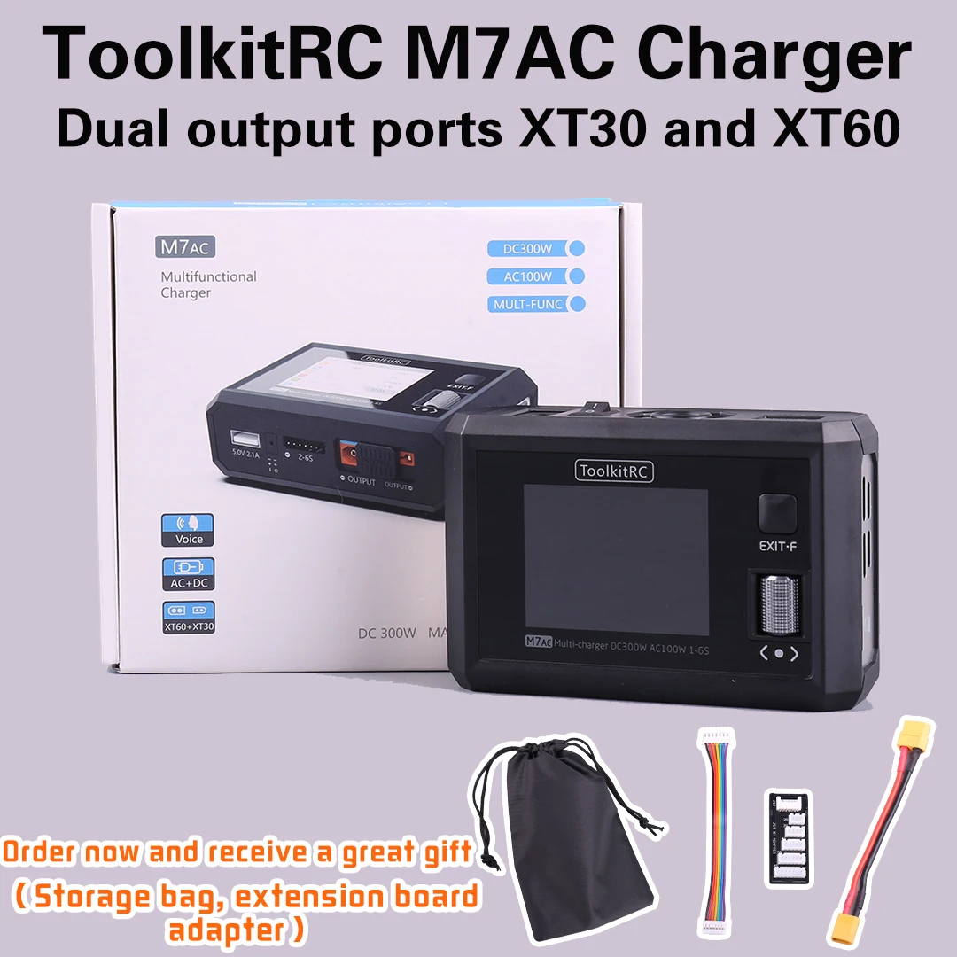 ToolkitRC M7AC 100W AC / 300W DC Input XT60 XT30 Output Multifunction Suppot Dual Smart Charger Signal Tester Drone Charge