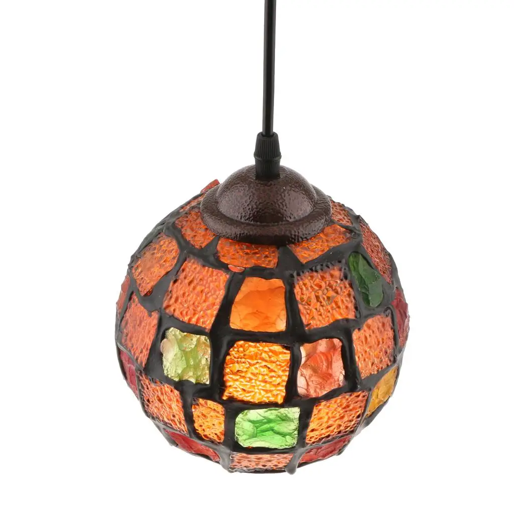 Retro Stained Glass Ceiling Lamp Shade Mosaic Pendant Light Cover Hanging Shade for E27 Bulb Vintage Decor for Kitchen Bar