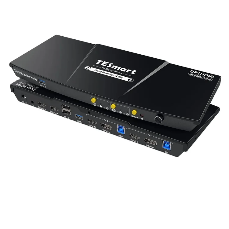 

TESmart 2-портовый комплект KVM-переключателя с двойным дисплеем HD + DP 4K60 Гц с док-станцией USB 3.0 и KVM-переключателем EDID Displayport