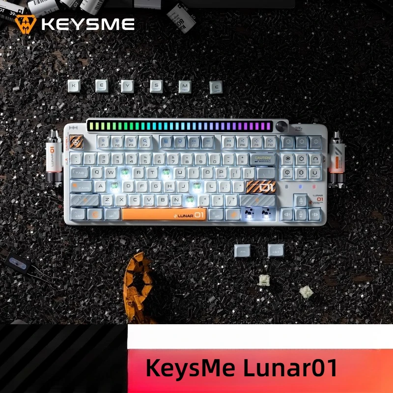 

KeysMe Lunar01 Космический корабль Пользовательская механическая клавиатура с возможностью горячей замены RGB-подсветки Трехрежимная беспроводная 87-клавишная игровая специальная клавиатура для киберспорта