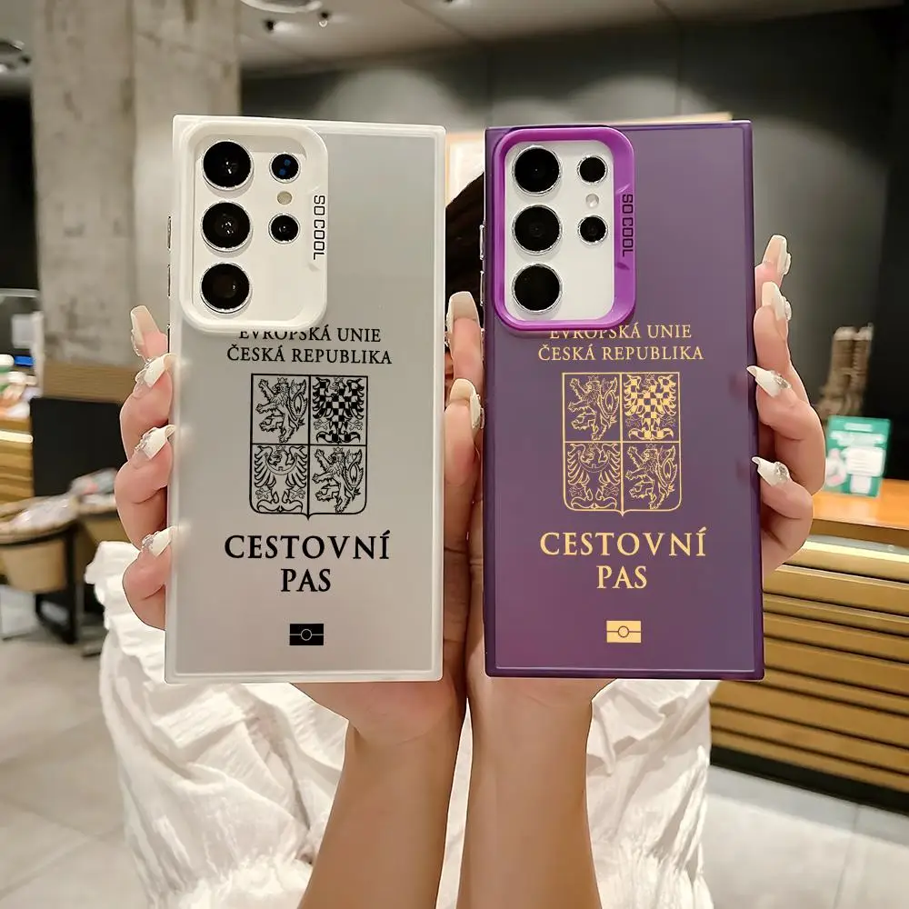 

1PC Czech Passport Phone Case For Samsung Galaxy S25 Edge S24 S23 S22 S21 S20 Ultra Funda Silicone Colorful Silver Phone case
