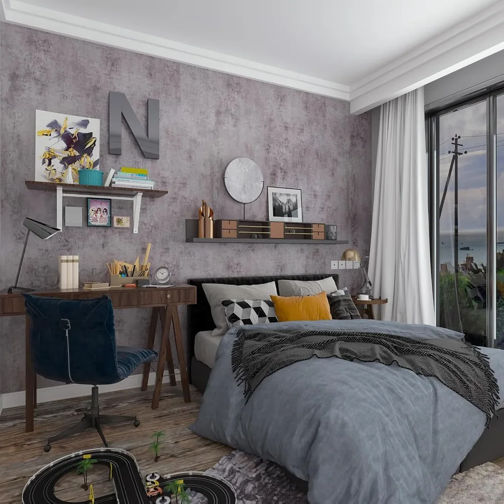 ورق جدران صناعي من الأسمنت الأرجواني - ورق اتصال فضي معدني قابل للتقشير واللصق واسع جدًا لأسطح الكونترتوب والجدران