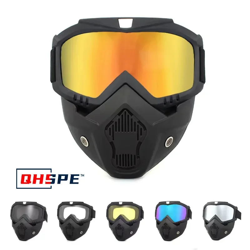 Protective Bicycle Motorcycle Helmet Mech Mask Motocross Sunglasses Windproof Riding Cycling Ski Goggles with Mouthpiece