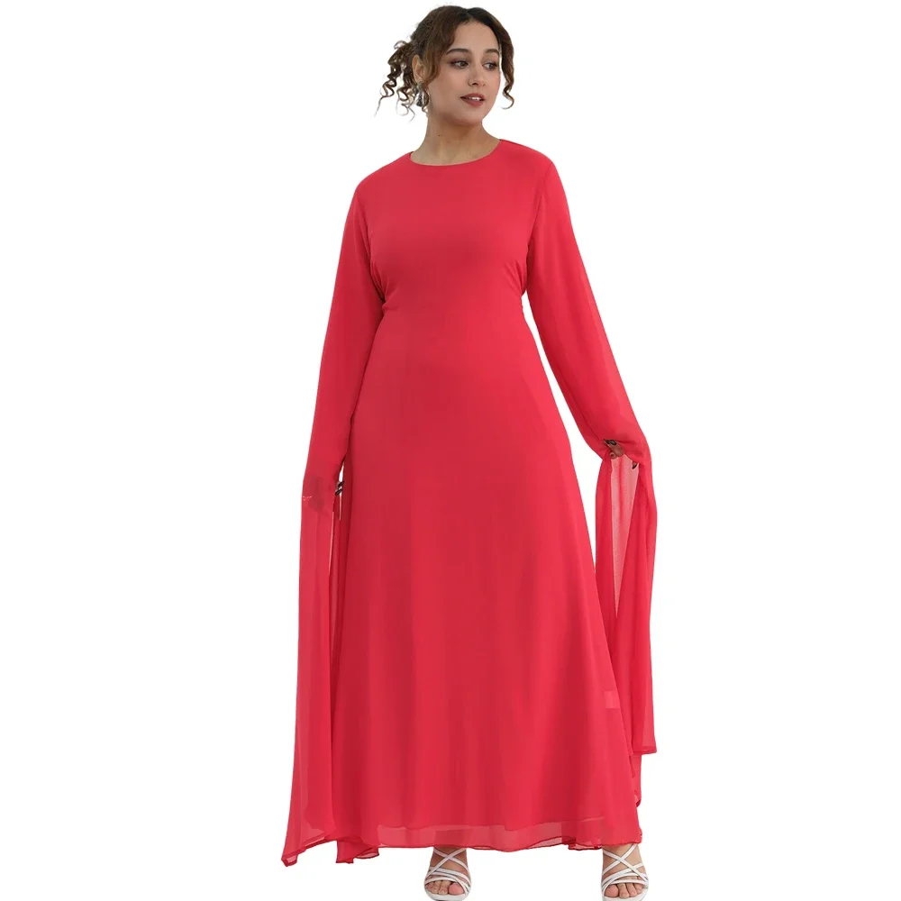 

2026 Women Eid Dress Muslim Abaya Chiffon Solid Party Dresses Kaftan Arab Long Robe Vestidos Largos Morocco Caftan Gown Jalabiya