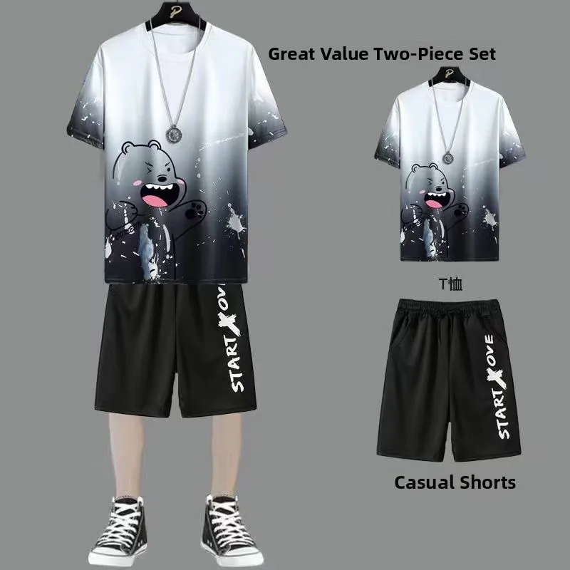 

Ice Silk Men's Sportswear Set Summer Thin Loose Fitn Running ort Sve orts Qui Dry Clothing T-irt orts Set