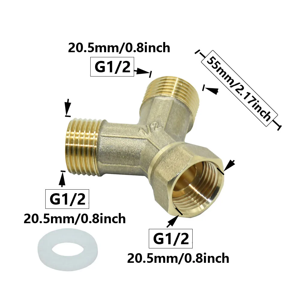 Brass 2-way 1/2'' Male Female Thread Y Connecter Tee Coupling Copper Adapter Garden Water Pipe Fittings