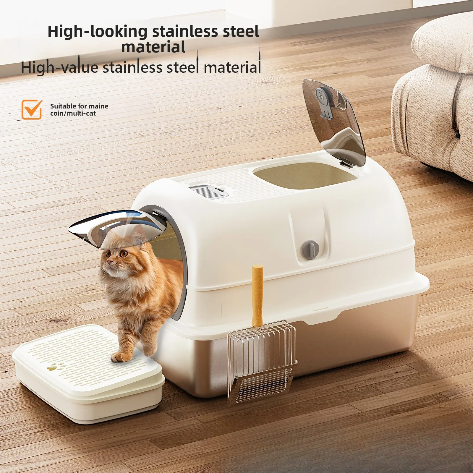 

Cat Litter Tray, Fully Enclosed Cat Toilet, Extra Large, Splash-proof, with Sand, for Kittens, Cat Supplies