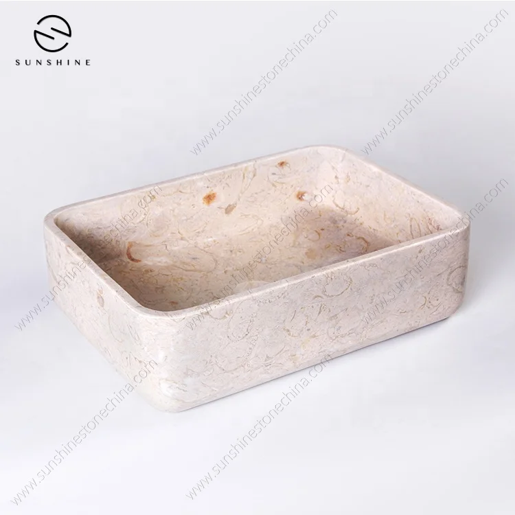 Custom Made Marble Bathroom Sink Modern Design Top Mounted Counter Washbasin